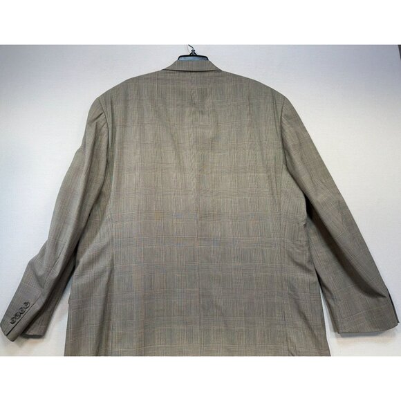 Bill Blass Mens Plaid Blazer Jacket Size 46 Reg Tan Checkered Wool Blend - Picture 14 of 14